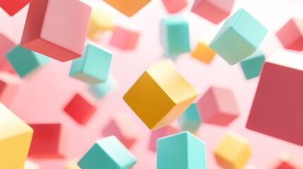 Obraz premium Colorful 3D cubes floating in a pink background.