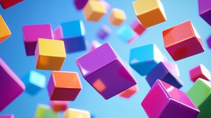 Obraz premium Colorful blocks floating in the air against a blue background.