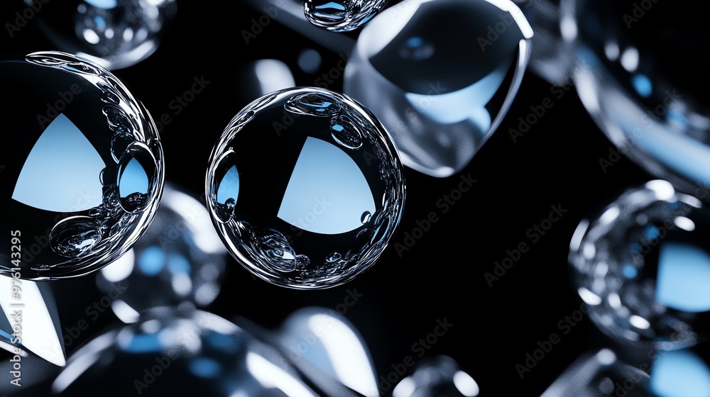 Poster abstract 3d rendering of shiny, water droplets.