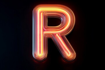 neon light letter R on black background