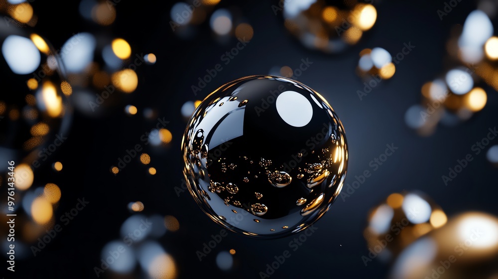 Poster abstract background with shiny metallic spheres.