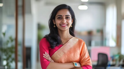 Portrait of a confident indian business woman wearing traditional saree