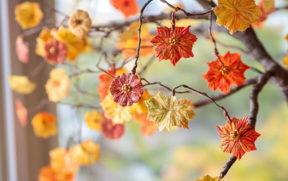 Thanksgiving leaf garland and thankful tree decorations bring festive charm to autumn celebrations in a cozy indoor space