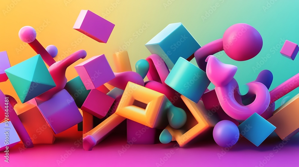 Poster abstract 3d background with colorful geometric shapes.