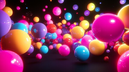 Abstract background with colorful 3D spheres floating in dark space.