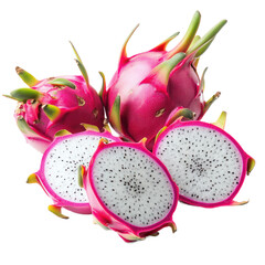 Whole and sliced Dragon Fruit isolated on transparency background