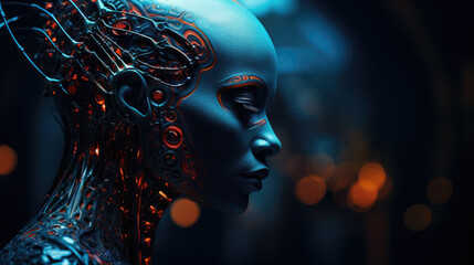 generated illustration of futuristic cyber brain with intricate neural circuits