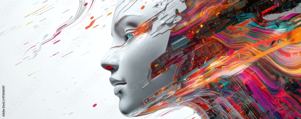 Poster artificial intelligence showing human like features in profile