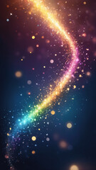 Obraz premium Shine like a star, vibrant colors purple and gold shiny particles and bright light sparkles effect on bokeh background, 9:16 phone wallpaper