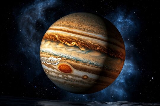A giant gas planet with swirling storms, reminiscent of Jupiterâ€™s Great Red Spot