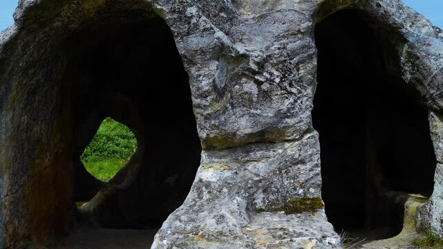 Rock-cut hermitage of San Vicente or Cave of the Moors in Cervera de Pisuerga. Palentina Mountain. Palencia. Castile and Leon. Spain. Europe