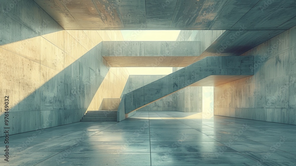 Aufkleber abstract empty interior of modern concrete room with sharp lines and angular walls. 3d rendering,