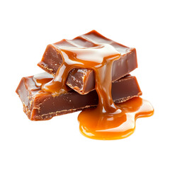 Candy bar with liquid caramel. Isolated on transparent background.