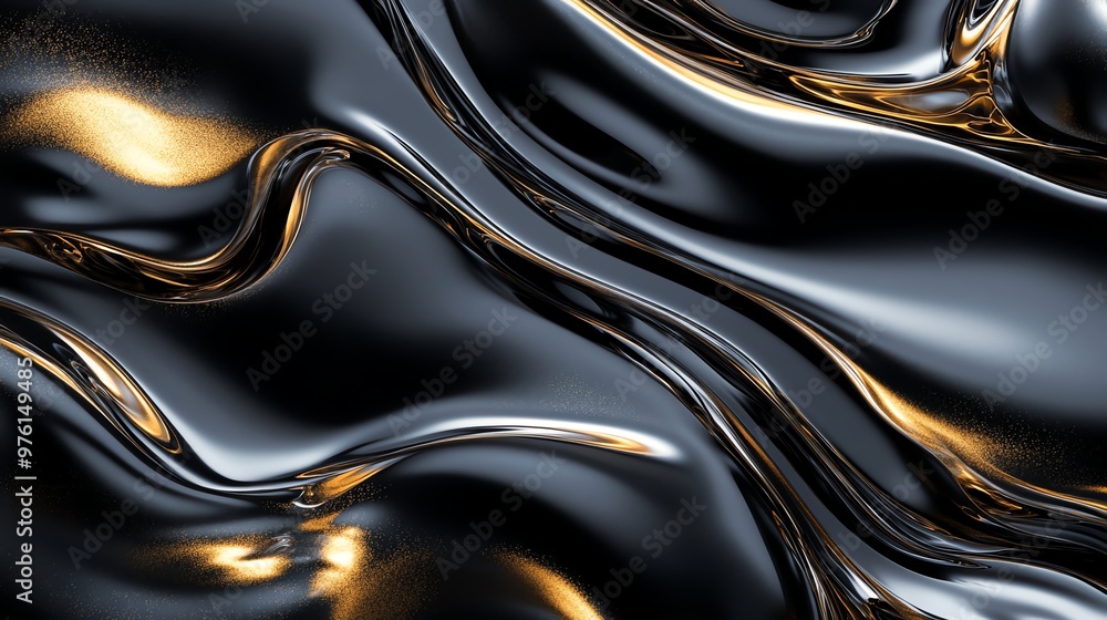 Aufkleber abstract metallic background with flowing lines in black and gold.