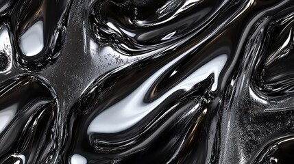 Abstract black and white liquid background with smooth, flowing lines.