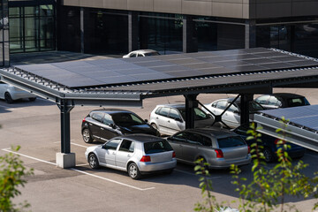 Parking space with solar panels on a roof