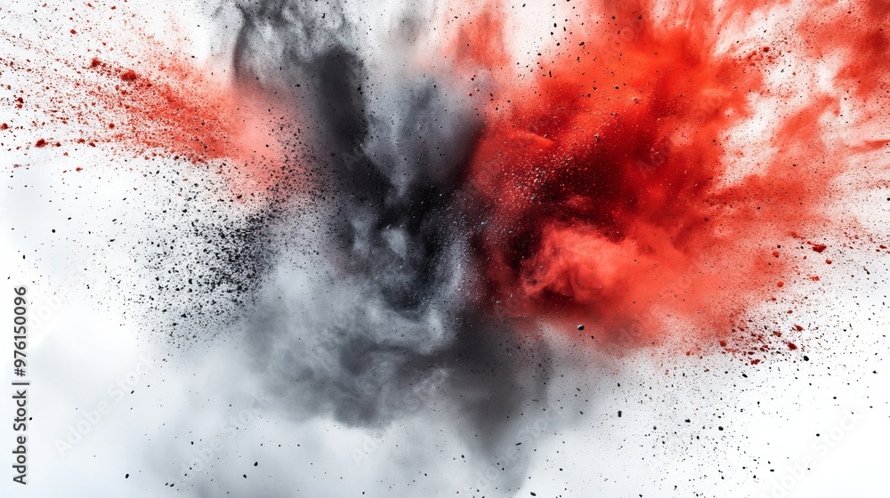 Poster red and black powder exploding creating abstract cloud formation