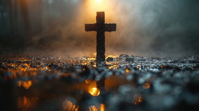 Ash Wednesday Blessings with Dramatic Cross. Bold Ash Wednesday banner with ash cross