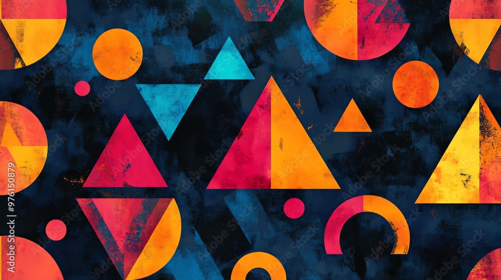 Poster abstract seamless pattern with colorful geometric shapes.