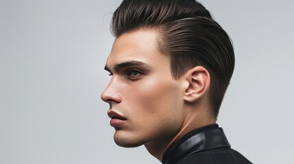 Naklejka premium Portrait of a Handsome Young Man with a Slicked Back Hairstyle