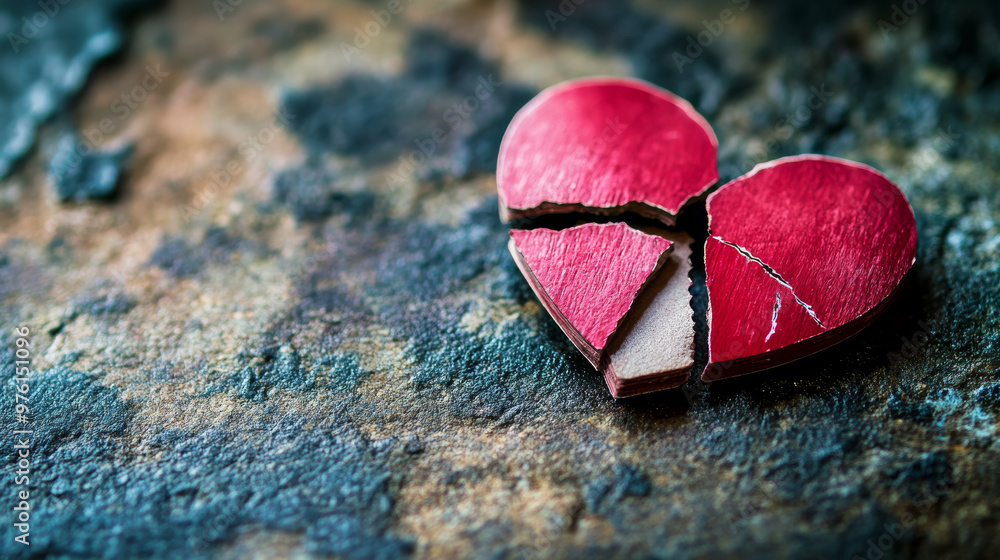 Wall mural A broken heart symbol represents sadness and heartbreak. It suggests themes of relationship problems like breakups, cheating, or divorce.