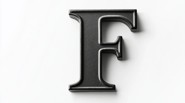 Black letter f casting a shadow on white background