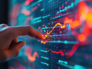 Colorful abstract hand drawing digital data streams on a transparent screen, digital creativity, business innovation through technology