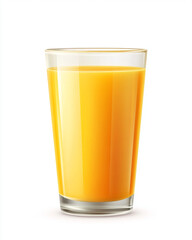A glass of freshly squeezed orange juice on a white background, vibrant yellow color and soft light reflecting off the glass, refreshing and simple.