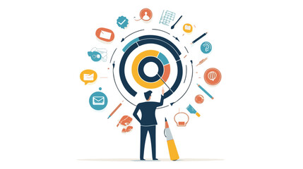 Successful leader and his team. Brainstorming. Business vector illustration.