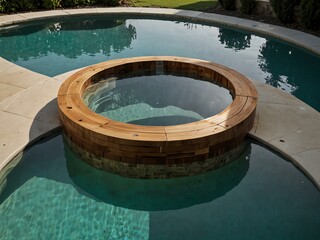 Hot tub in the middle of a pool.