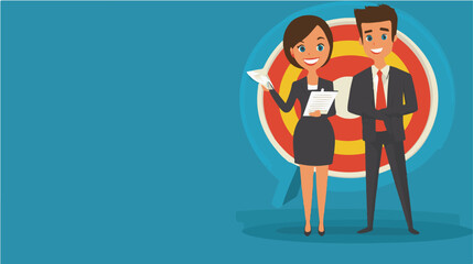 Successful leader and his team. Brainstorming. Business vector illustration.