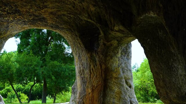 Rock-cut hermitage of San Vicente or Cave of the Moors in Cervera de Pisuerga. Palentina Mountain. Palencia. Castile and Leon. Spain. Europe