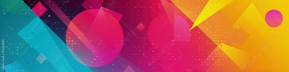 Poster a vibrant minimalist abstract background showcasing overlapping patterns of triangles and circles in
