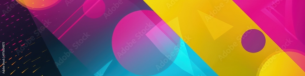 Poster a vibrant minimalist abstract background showcasing overlapping patterns of triangles and circles in