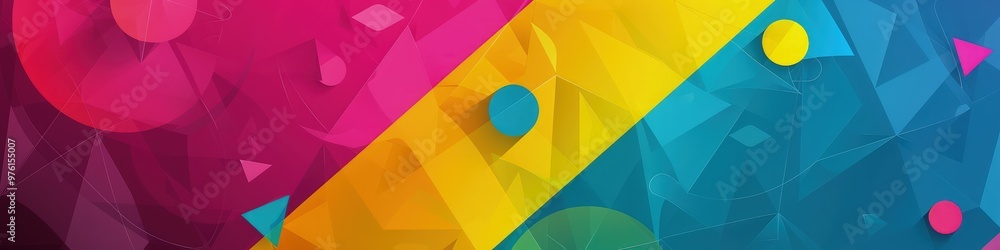Poster a vibrant minimalist abstract background showcasing overlapping patterns of triangles and circles in