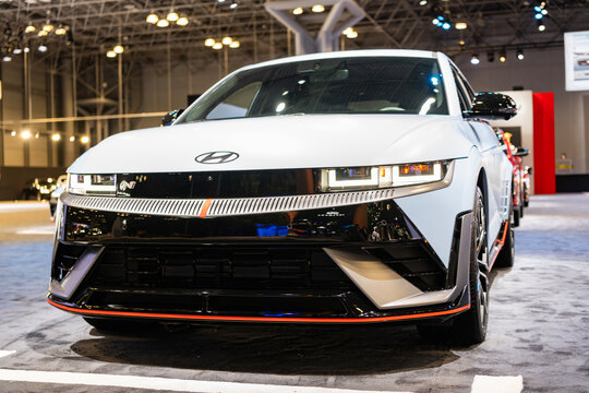 New York City, USA - March 27, 2024: Hyundai IONIQ 5 N electric car at New York International Auto Show, front view