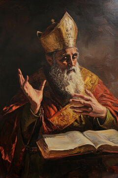 An oil painting of Saint Augustine of Hippo, depicting the influential theologian and philosopher