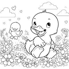 Duck Adventure Coloring Book Illustration Drawing