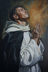 Naklejka premium Saint Dominic, founder of the Dominican Order, is often depicted in oil paintings with a serene expression