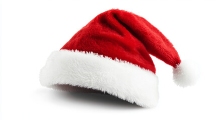 A red Santa hat, perfect for Christmas or New Year's celebrations. The hat is isolated, making it easy to use in designs.