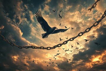 Freedom unleashed  chains transforming into birds symbolizing empowerment and liberation