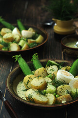 A bowl with farming summer salad in rustic style