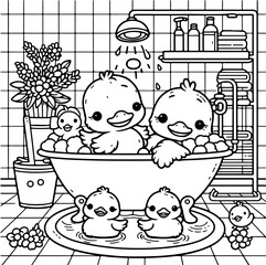 Duck Adventure Coloring Book Illustration Drawing