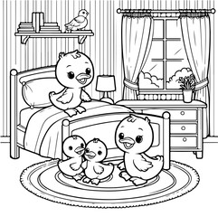 Duck Adventure Coloring Book Illustration Drawing