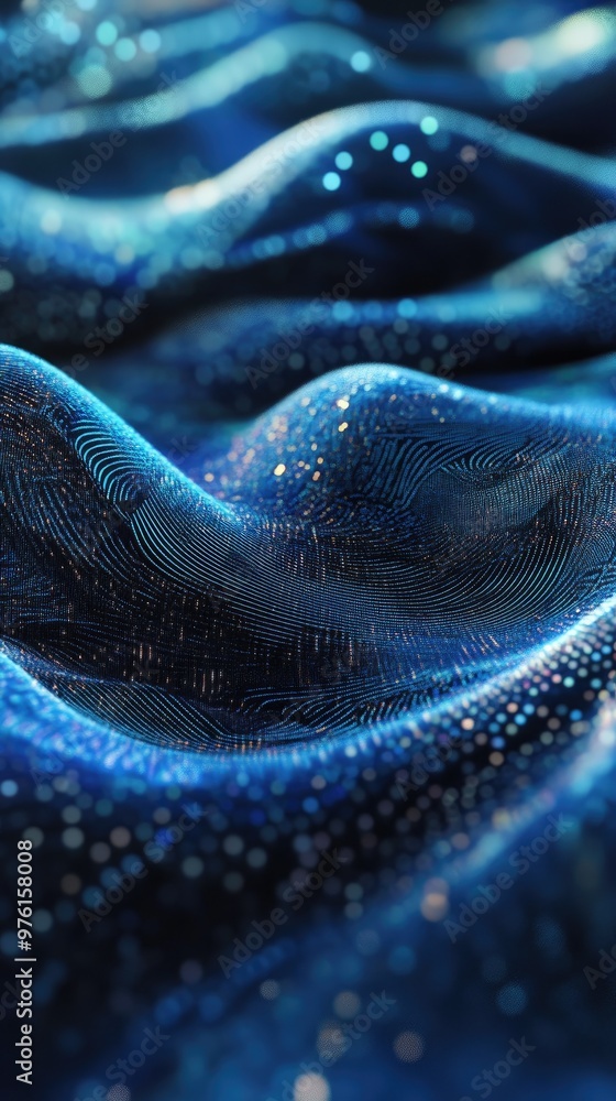 Wall mural a mesmerizing close-up of shimmering blue fabric waves, showcasing depth and texture with sparkling 