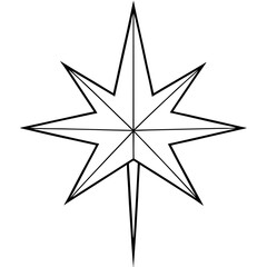 A shining star with sharp, pointed edges, often used as the tree topper vector