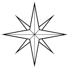 A shining star with sharp, pointed edges, often used as the tree topper vector
