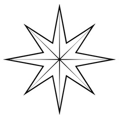 A shining star with sharp, pointed edges, often used as the tree topper vector