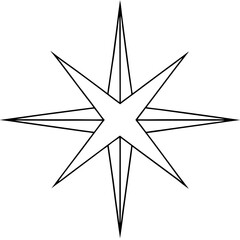 A shining star with sharp, pointed edges, often used as the tree topper vector