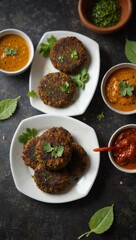 Indian vegetarian snack dish hara bhara kabab with chutney